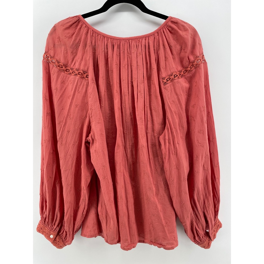 Old Navy Blouse Women XXL Terracotta Boho Crochet Lace Embroidered Peasant Artsy - Picture 2 of 11